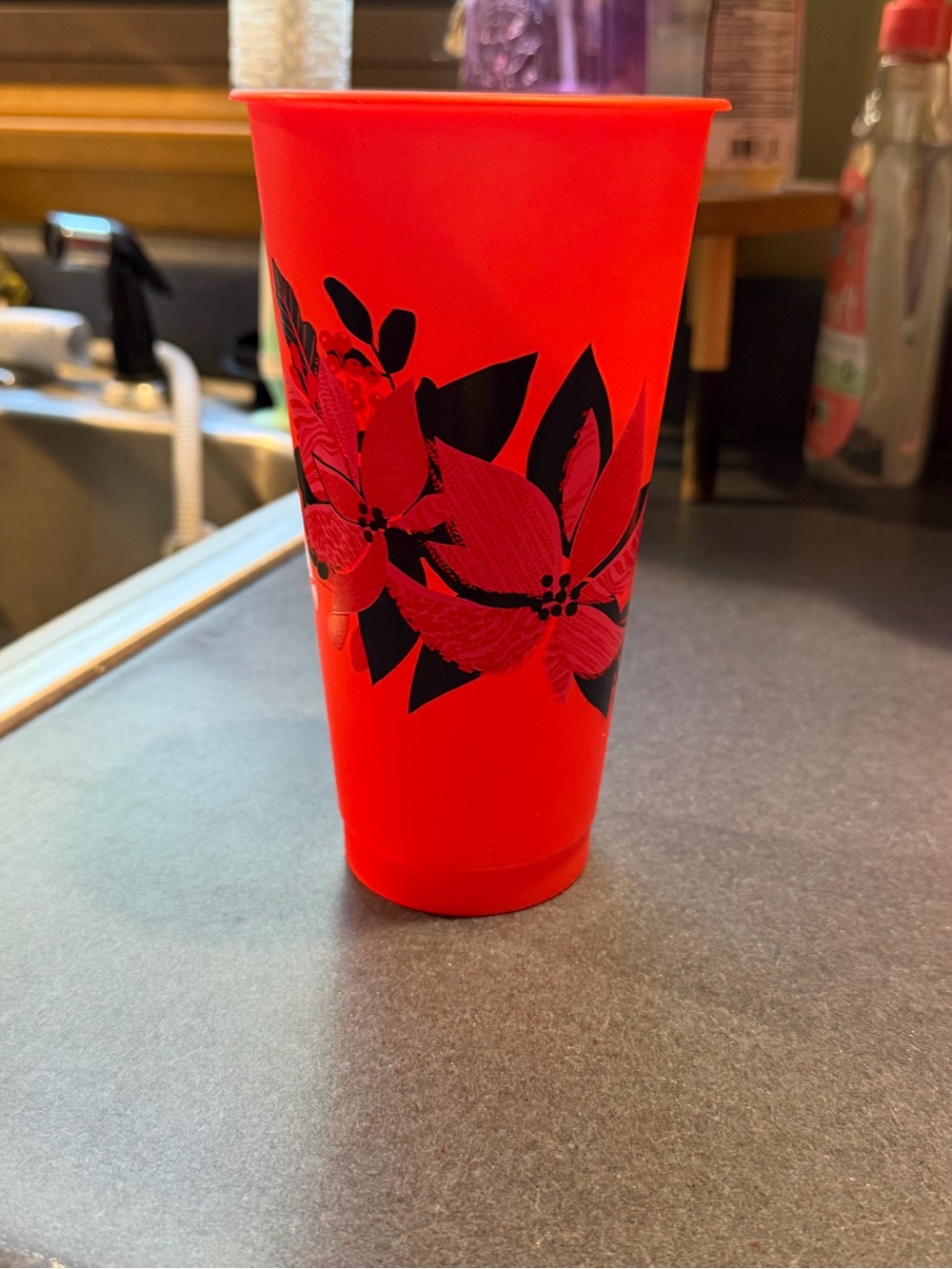 Bold Red Floral Plastic Starbucks Tumbler